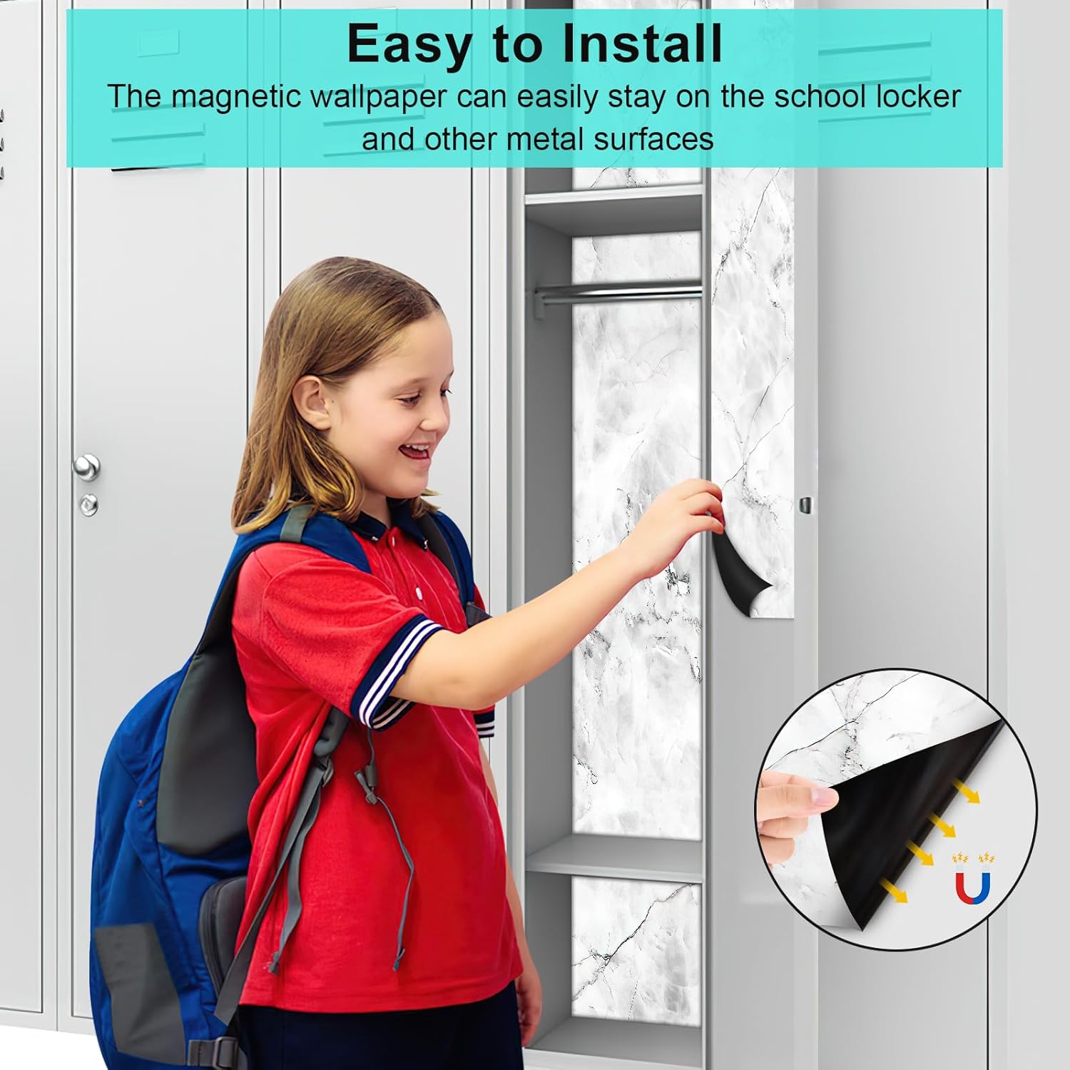 6 Pcs School Locker Magnetic Wallpaper, ROOKEA 12" x 12" Removable Magnetic Locker Wallpaper Locker Decorations for Girls, Trimmable Locker Accessories for Middle High School Students