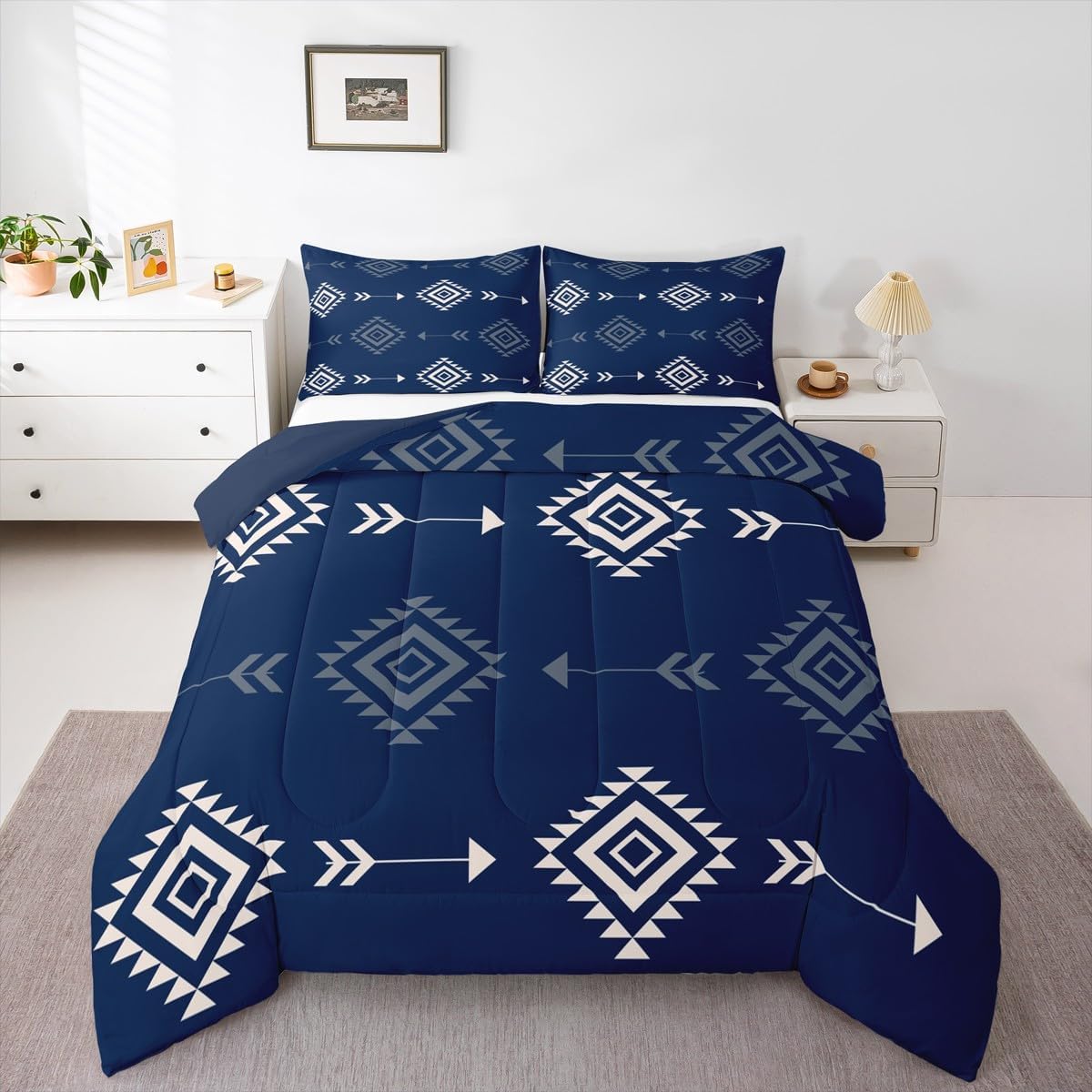 Feelyou Blue Western Bedding Set Full Size Kids Southwestern Aztec Tribal Comforter Set for Boys Girls Bohemian Duvet Quilt