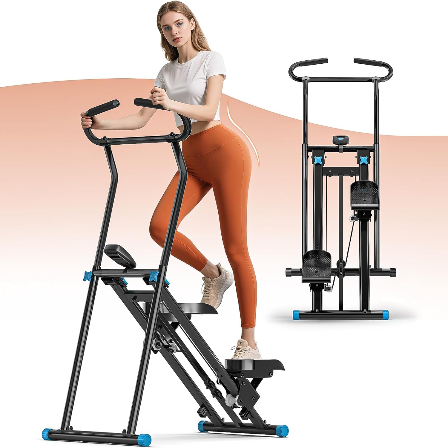 Stair Stepper Home Gym Vertical Climber Machine with LCD Display Non-Slip Pedals 350lb Capacity Compact Folding