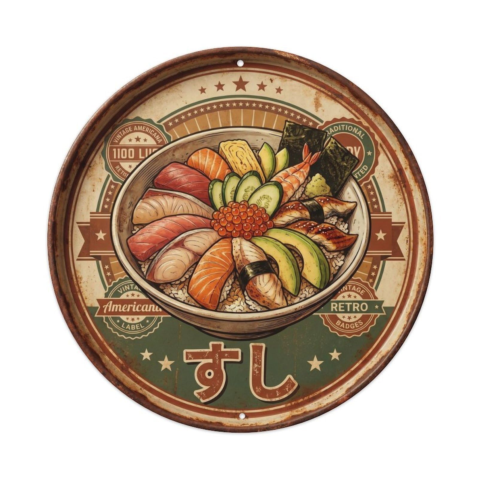 Cxhjca 8X8inch(20X20cm) Japanese Sushi Bar Retro Americana Nigiri Restaurant Metal Tin Sign