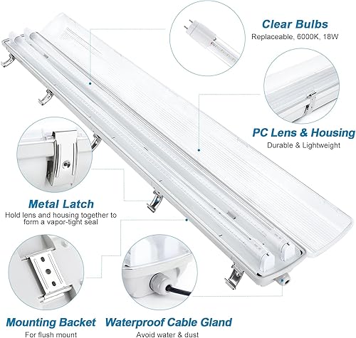 Miniatura 2 de Brillihood Lámpara LED a prueba de vapor de 4 pies, 36 vatios, 4000 lm, 6000 K (blanco brillante), cubierta transparente, luz superior impermeable