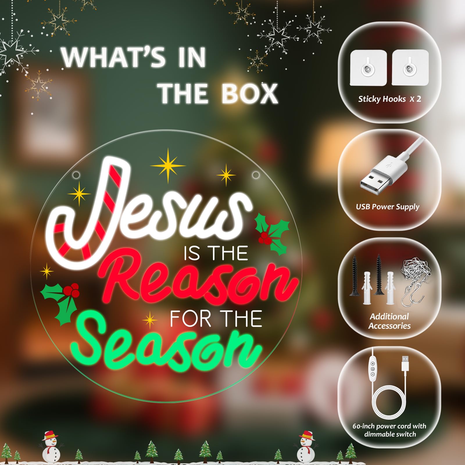 Letrero de neón con texto en inglés "Jesus Is the Reason for the Season" - Letrero de neón cristiano de Navidad, decoración de pared, Jesús es la razón, letrero LED acrílico para pared