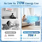 Portable Air Conditioner, 7.9 Gal Portable AC Unit Cooling Fan, Fast Cooling Evaporative Air Cooler with Remote & Timer, 3 Speed Windowless air conditioner for Bedroom, Garage,Patio