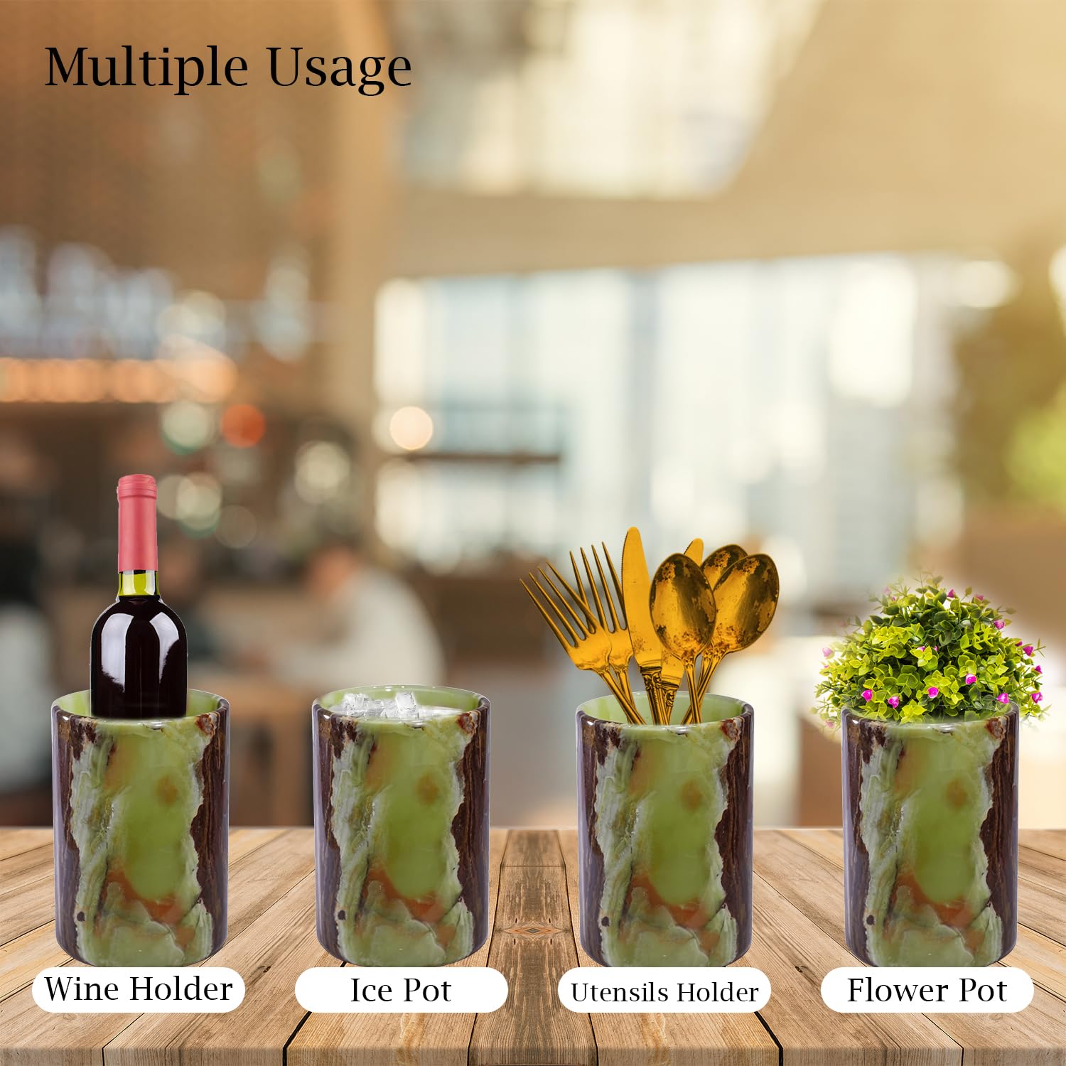 Champagne & Wine Cooler Bucket with Polished Interior – Non-Slip Scratch-Proof Pad, Marble Utensil Holder for Kitchen, Bar & Housewarming Gifts (Multi Green) — Amazon image 5