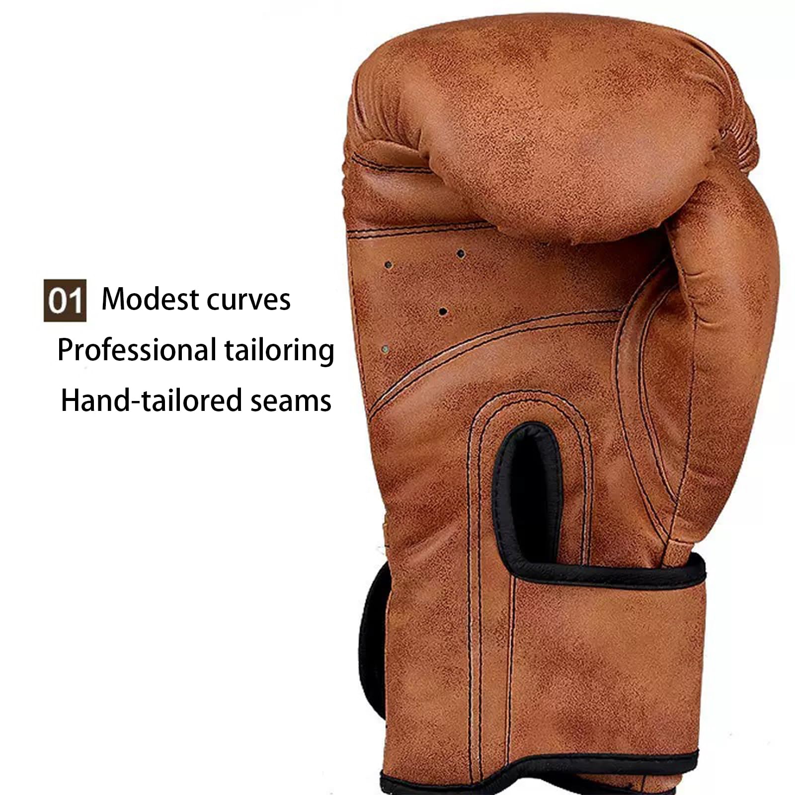Vintage Boxing Gloves for Men & Women 10oz PU Leather Punching Bag Training Gloves for Muay Thai Kickboxing Sparring MMA Adjustable Wrist Support Triple Lining Breathable(XL)