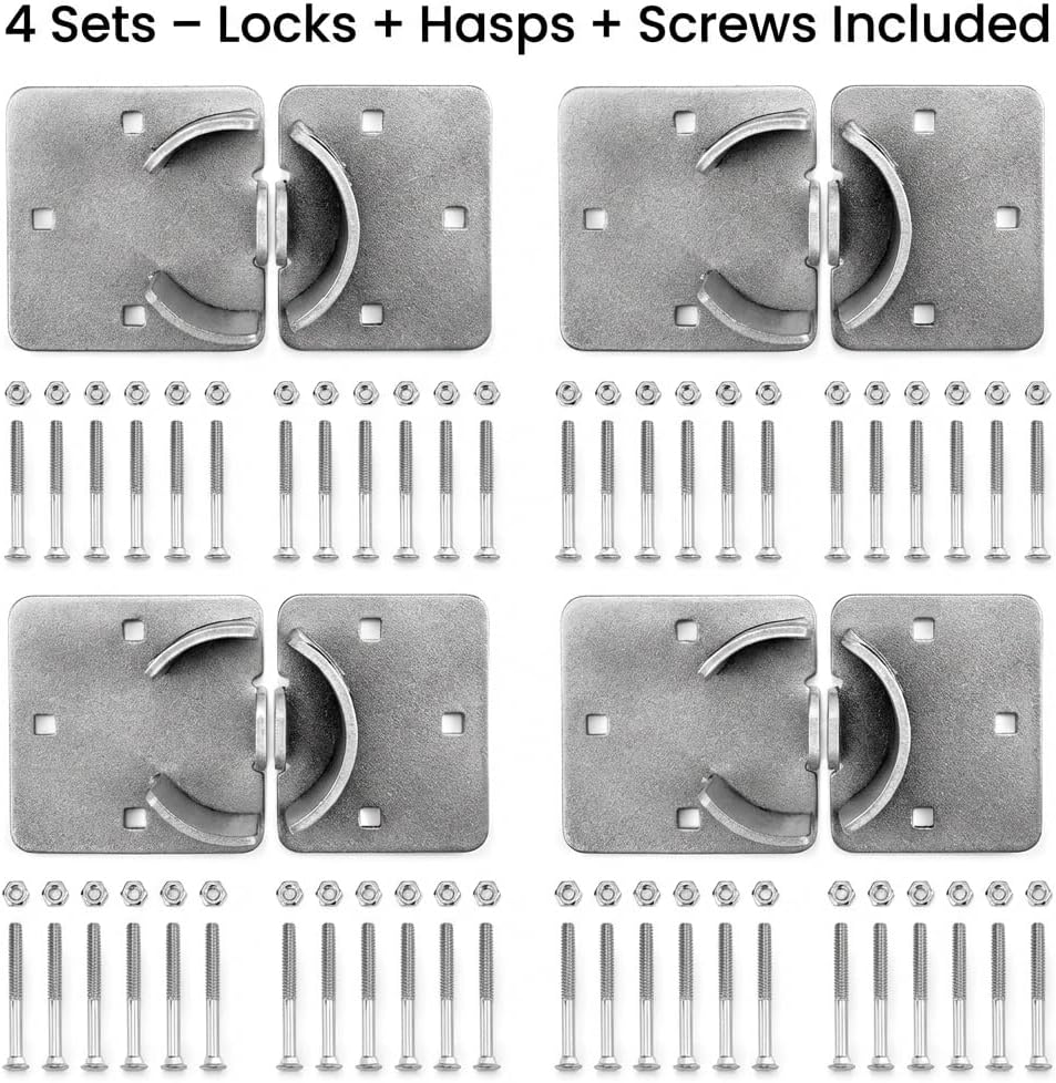 QWORK 2-7/8" Round Puck Lock Set with Hasps, 4 Pack Steel Hidden Shackle Lock Kit for Vans, Trucks & Gates