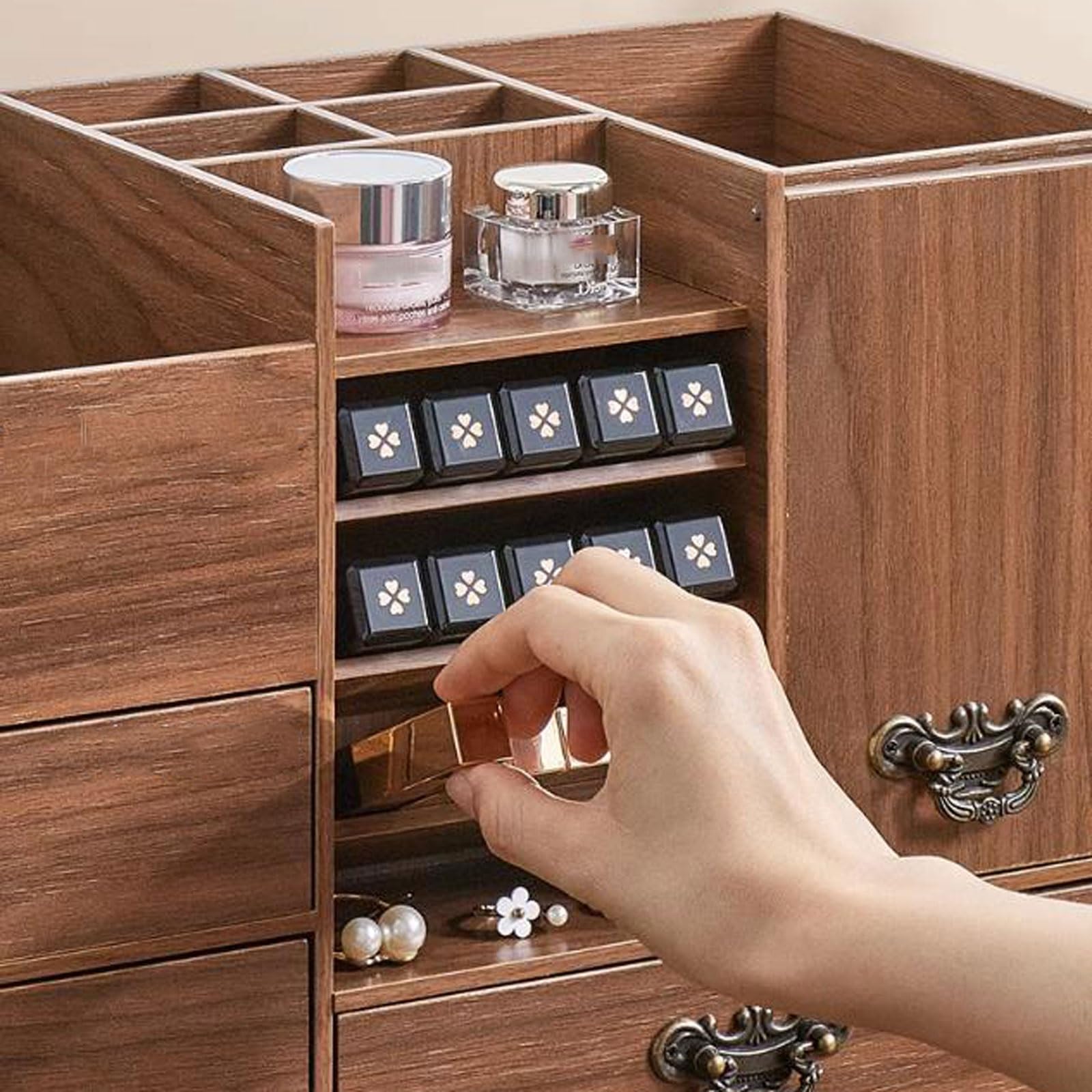 Almacenamiento de cosméticos Organizador de Maquillaje Madera Gran Capacidad con cajones
