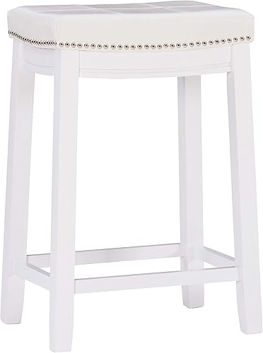 Linon Taburete de mostrador sin respaldo blanco Claridge disponible en Yaxa Peru