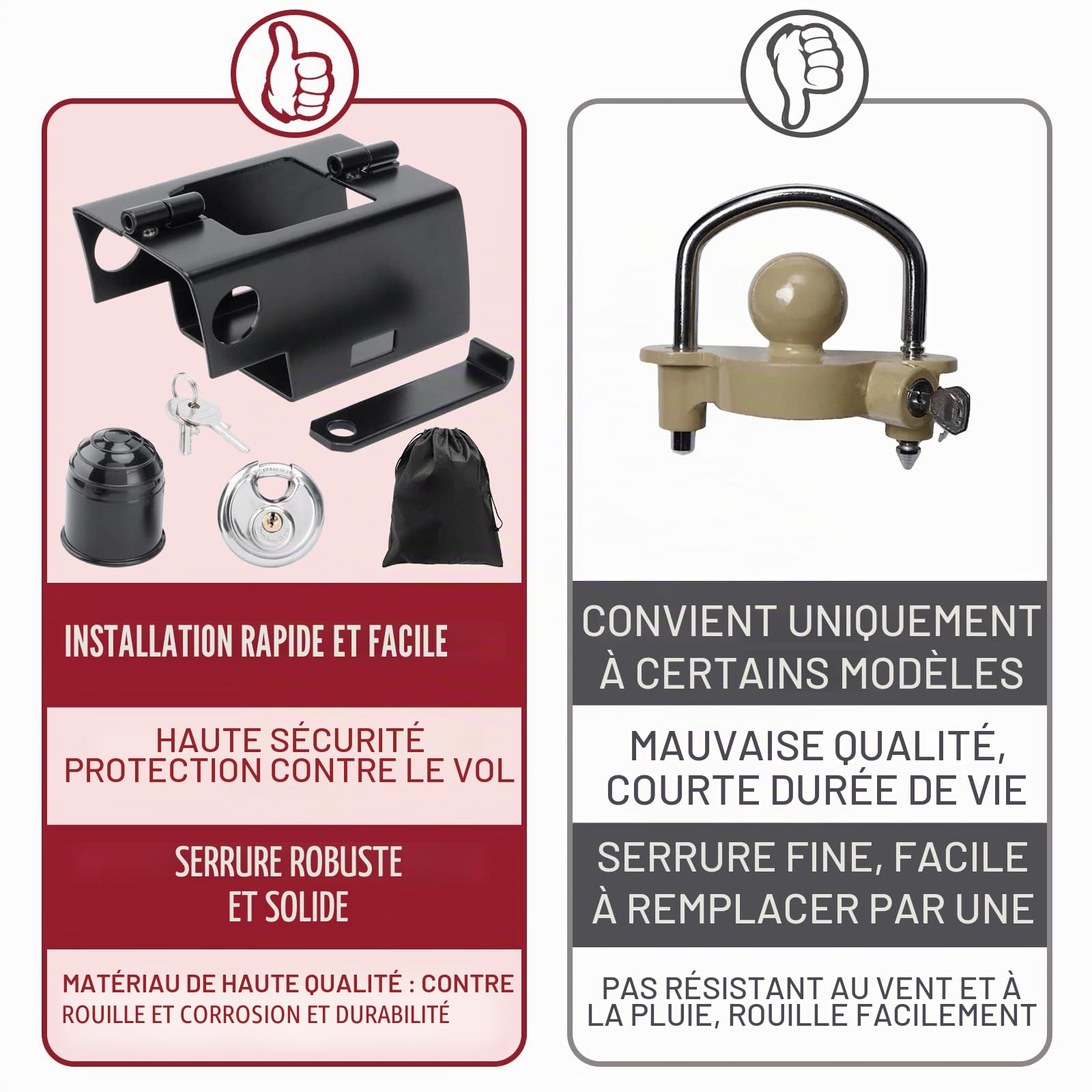 Verrouillage de la Remorque avec Cadenas, Antivol remorque attelée et non attelée, Cadenas remorque, Antivol de Remorque Haute Sécurité