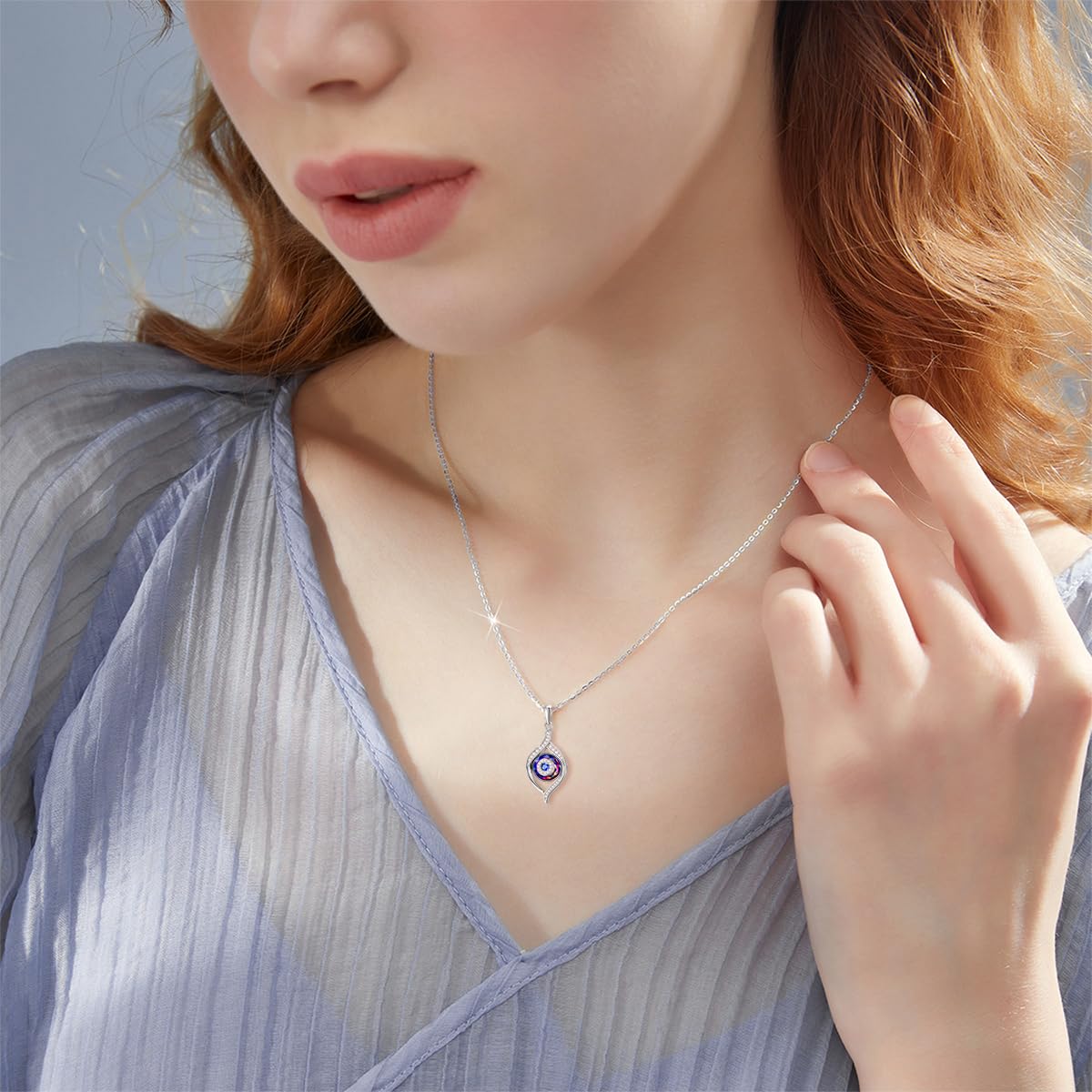 VONALA Evil Eye Necklace Sterling Silver Evil Eye Pendant Blue Eyes Necklace with Blue Circle Crystal Luck Amulet Ojo Turco Jewelry Gift for Women Girls Daughter Mother - Image 2