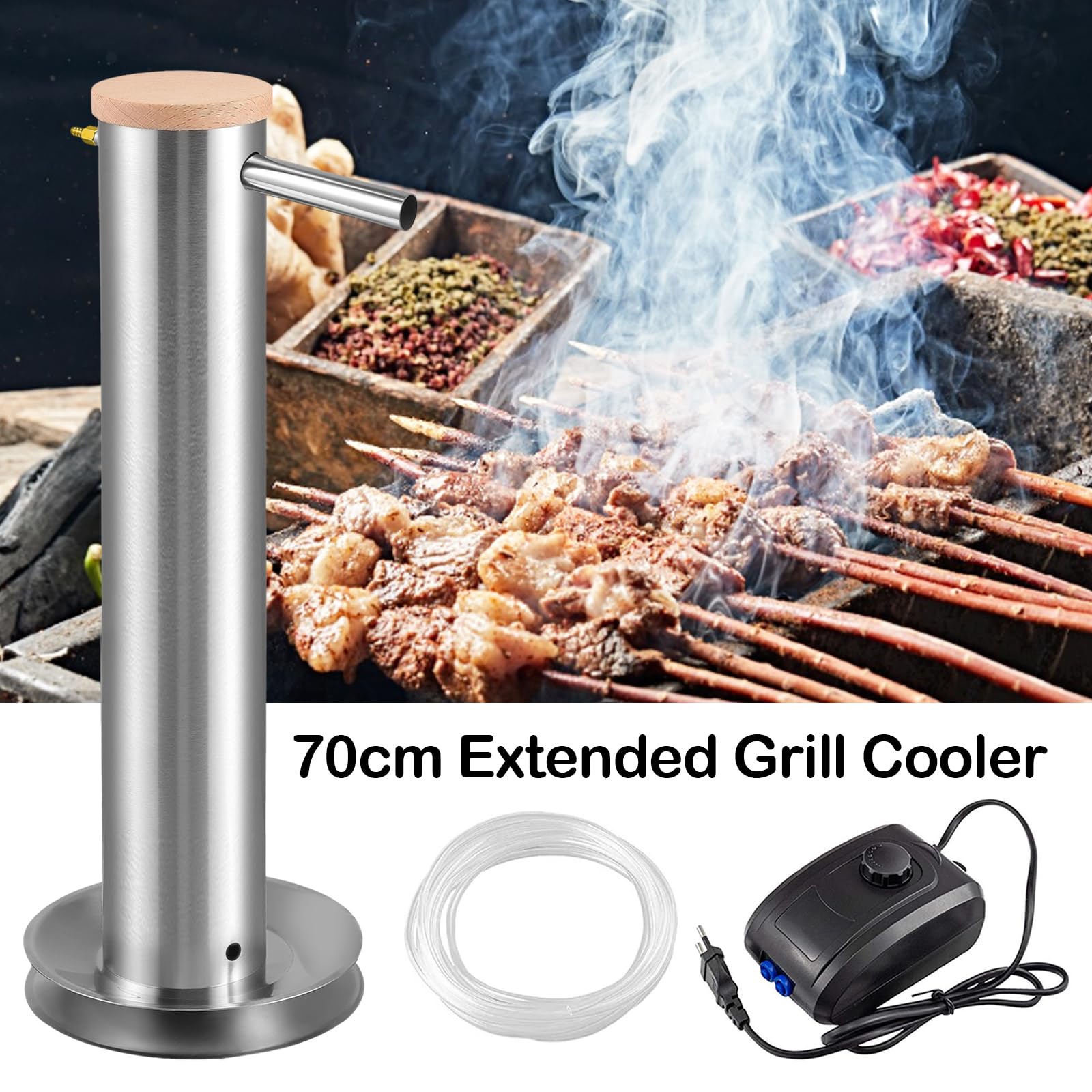Kaltrauchgenerator Edelstahl 70cm, 4,3L Rauchgenerator Kaltrauchgenerator Rauchgenerator für Räucherofen mit Pumpe für BBQ Kalträuchern Fisch Fleisch Käse Wurst