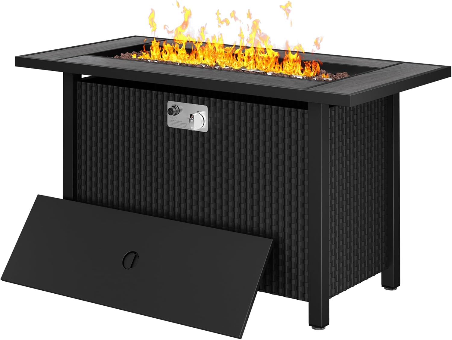 Walsunny 45 Inch Propane Fire Pit Table, Outdoor Fire Pit 50,000 BTU Gas Fire Pit Table, Fire Table with Lid and Lava Rock for Outside, Patio, Garden, Yard