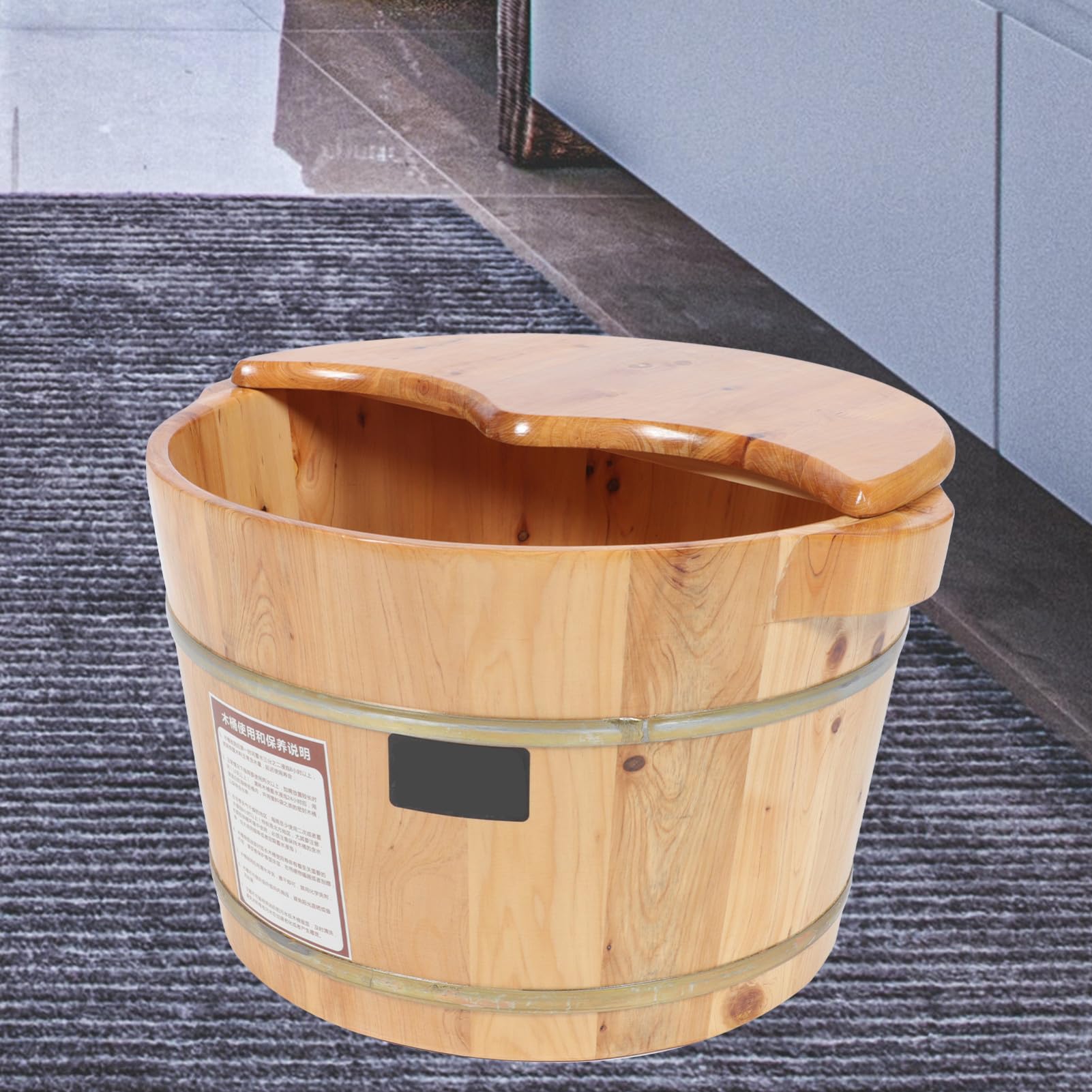 Vasca per Pediluvio in Legno Coperchio e Perle Massaggianti, Secchio per Ammollo Piedi Resistente Alte Temperature, Barile per Lavaggio Piedi Domestico Relax e Benessere Famiglia