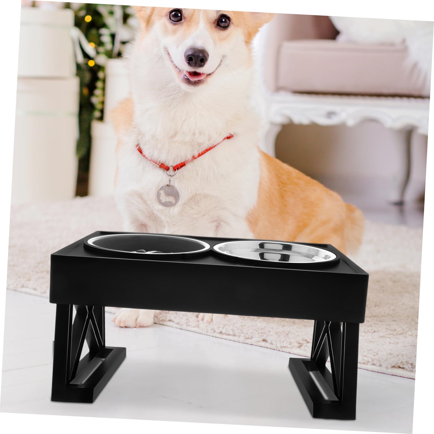 Gamelle Surélevée Double Bol Anti-glouton, pour Chats et Chiens | Acier Inoxydable et Abs, Usage Eau et Nourriture, Format Voyage, Intérieur et Extérieur, Deux Bols