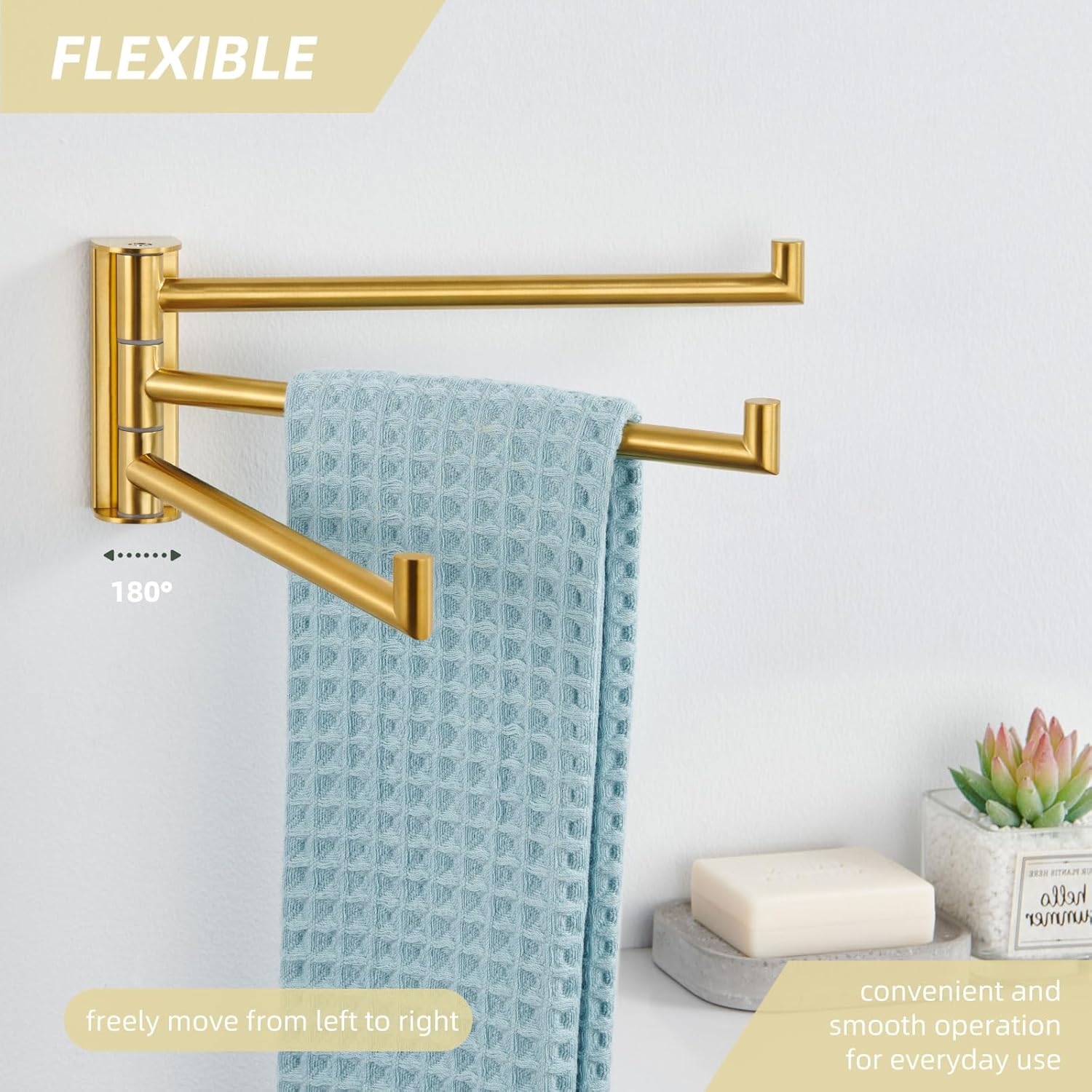 Angle Simple Swivel Hand Towel Rack, SUS 304 Stainless Steel Foldable 3 Towel Holder Bars for Bathroom Kitchen, Brushed Dark Gold