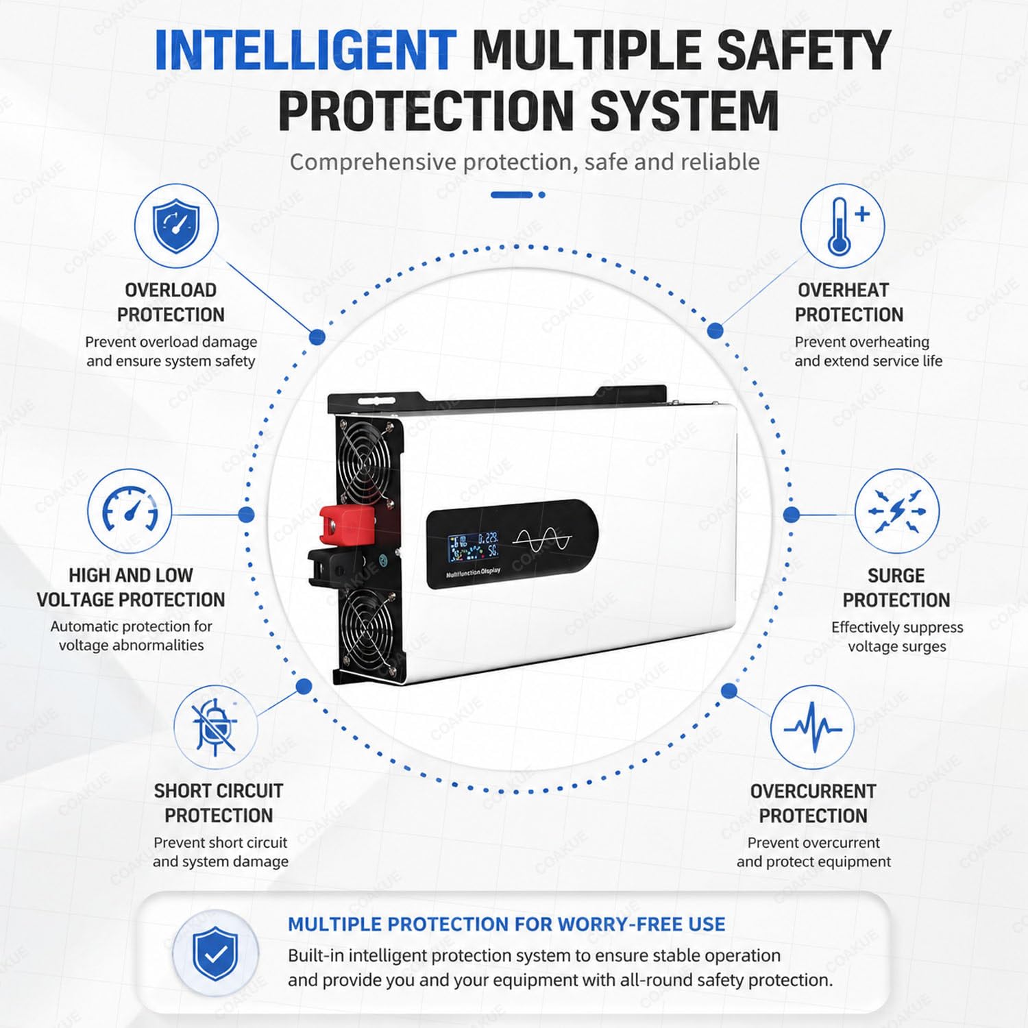 Inverter a Onda sinusoidale Pura, Ibrido Solare da 12V-96V DC a 110/220V AC 72Vto110V-2500W | Uscita split-phase per sistemi di accumulo energetico domestico, collegabile in parallelo, ideale per camper