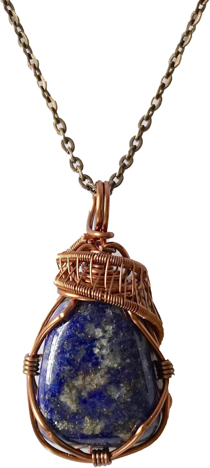 Designs by Nature Gems Handmade Women’s Blue Lapis Lazuli Necklace 24 Inch Chain Antique Bronze, December Birthstone