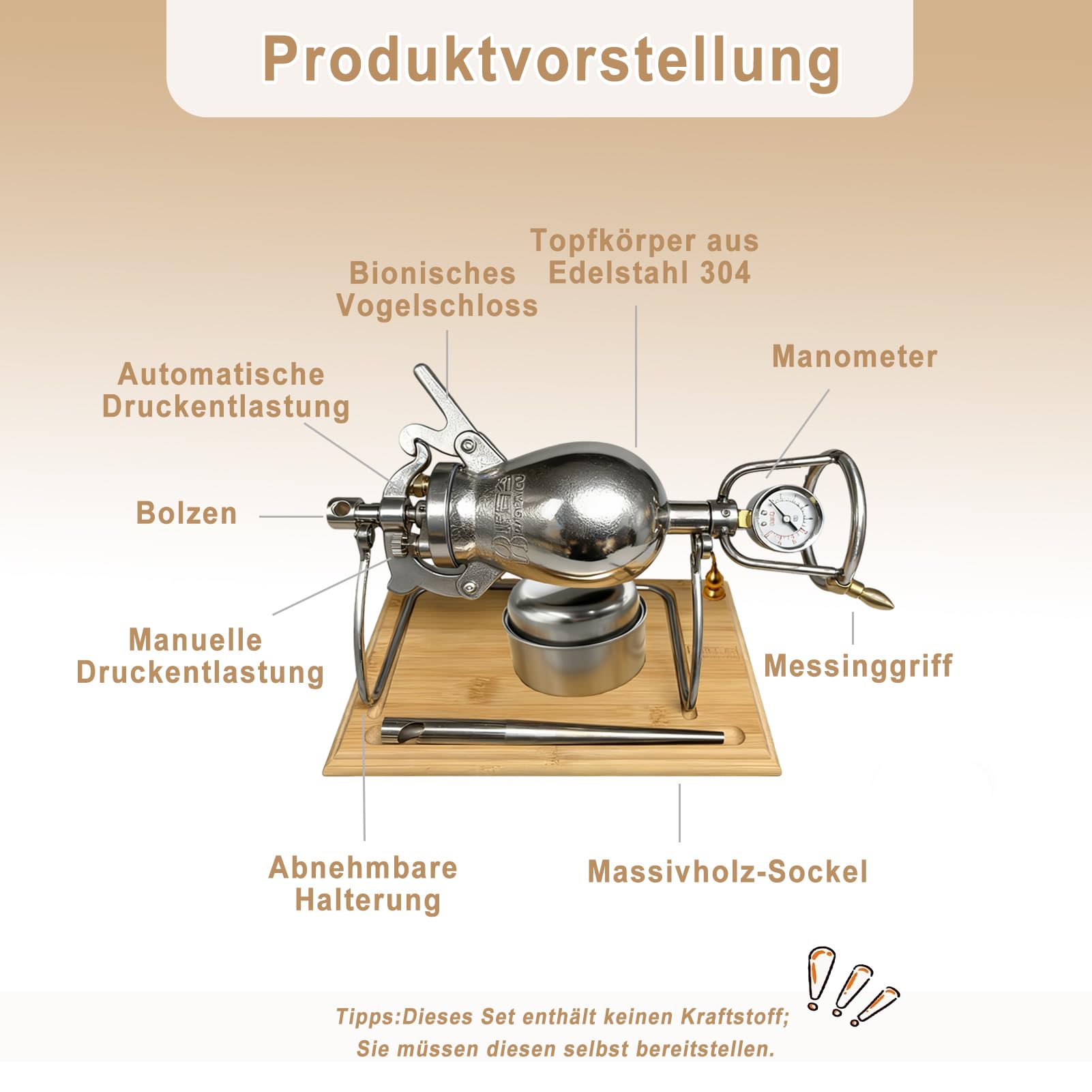 500ML Chinesische Popcornmaschine, Edelstahl Retro Hand Popcorn Maker | Klein Popcorn Kanone für Movie Night Partyspaß, Familientreffen