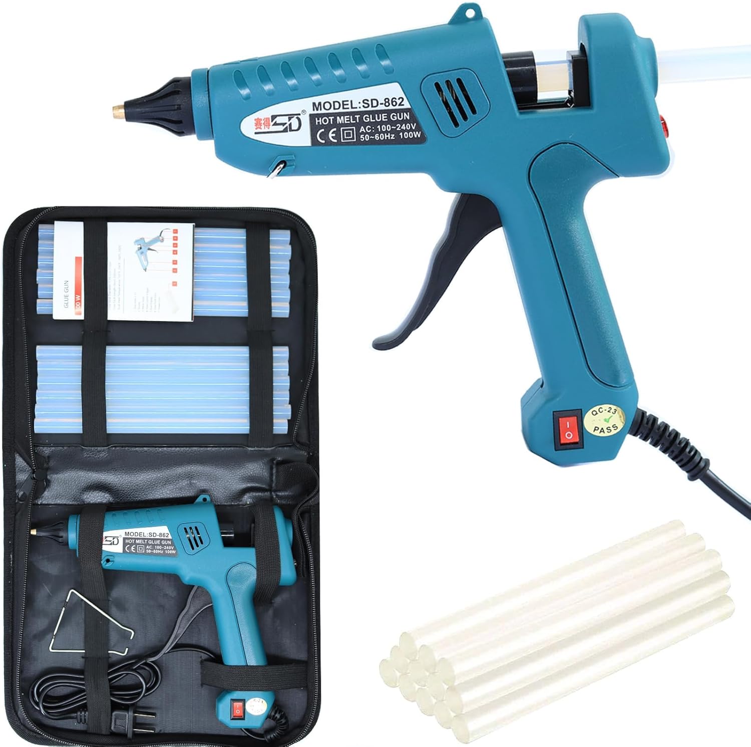 Hot glue gun and sticks set 100W, Professional Craft hot Glue kit Full Size Anti Scalding Design Heavy Duty with 12 Pcs Sticks and Carrying Case for School DIY Arts