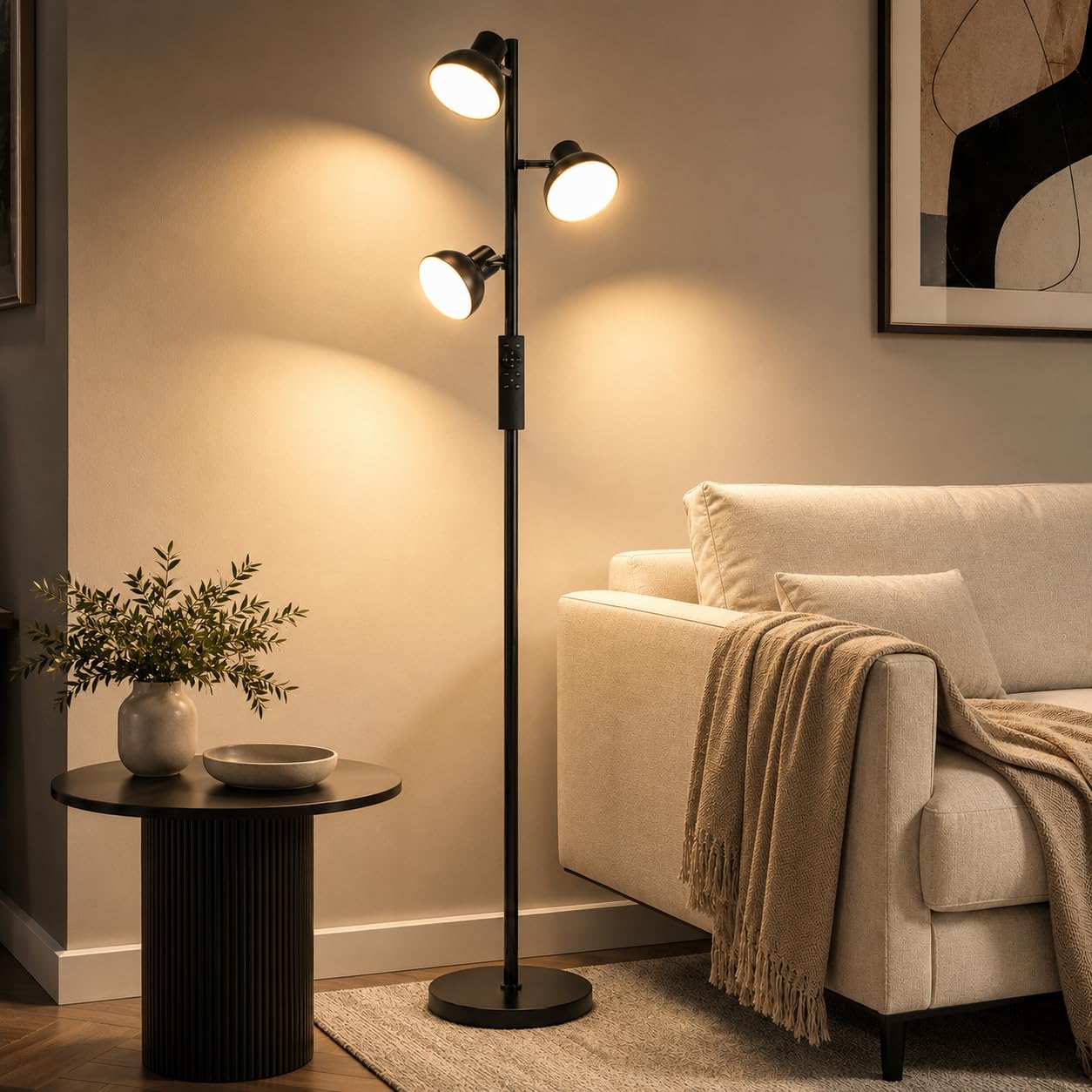 LuminexDesigns Floor Lamp Living Room 36W LED Floor Lamp Dimmable with Remote Control & Touch 2700K-6500K, 3-Light Reading lamp Modern Floor lamp, Black AVEN FL08
