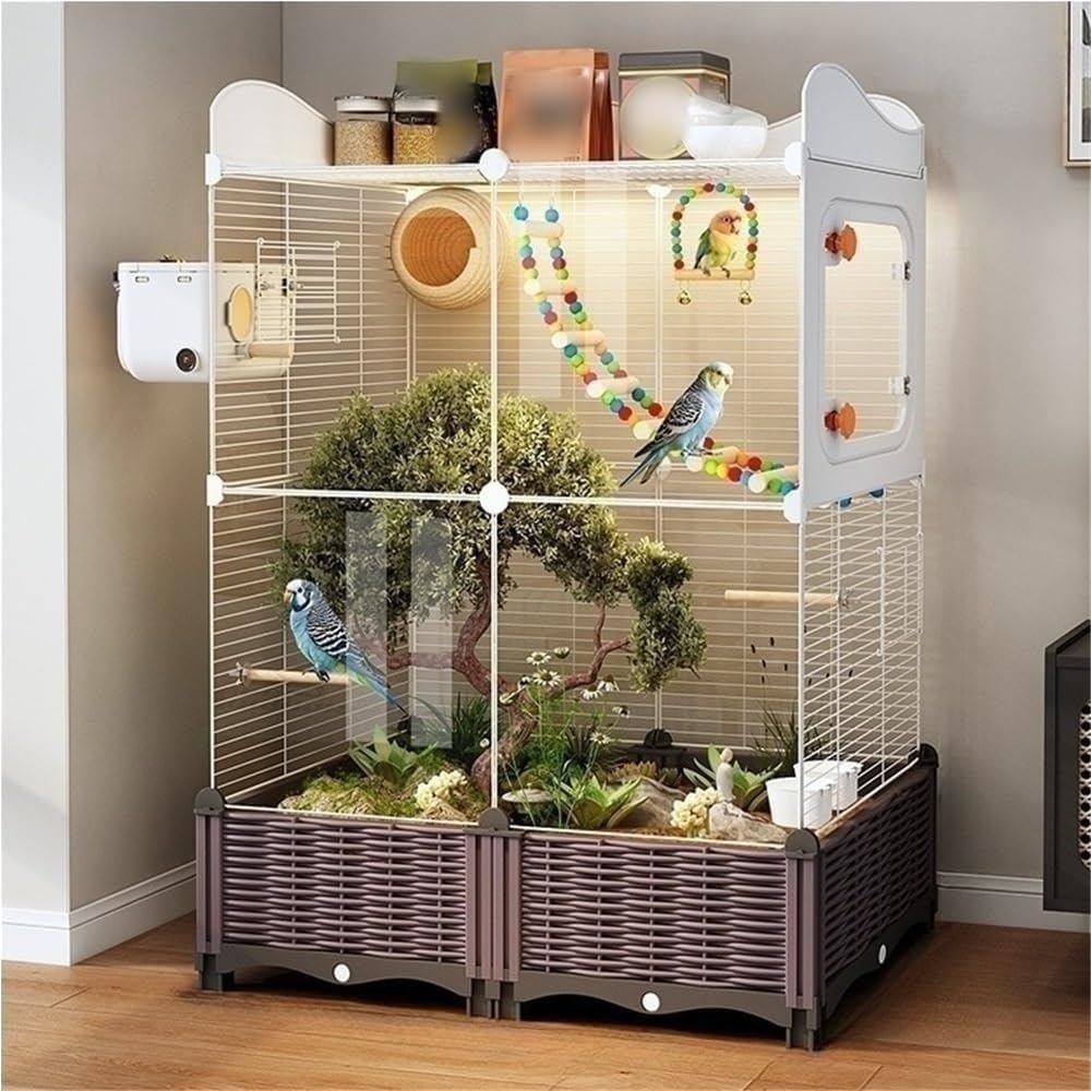 Parakeet Cage with Clear Front, Decorative Flight Birdcage with Accessories, Bird Cage for Cockatiels, Budgies, Finches, Canaries(White)