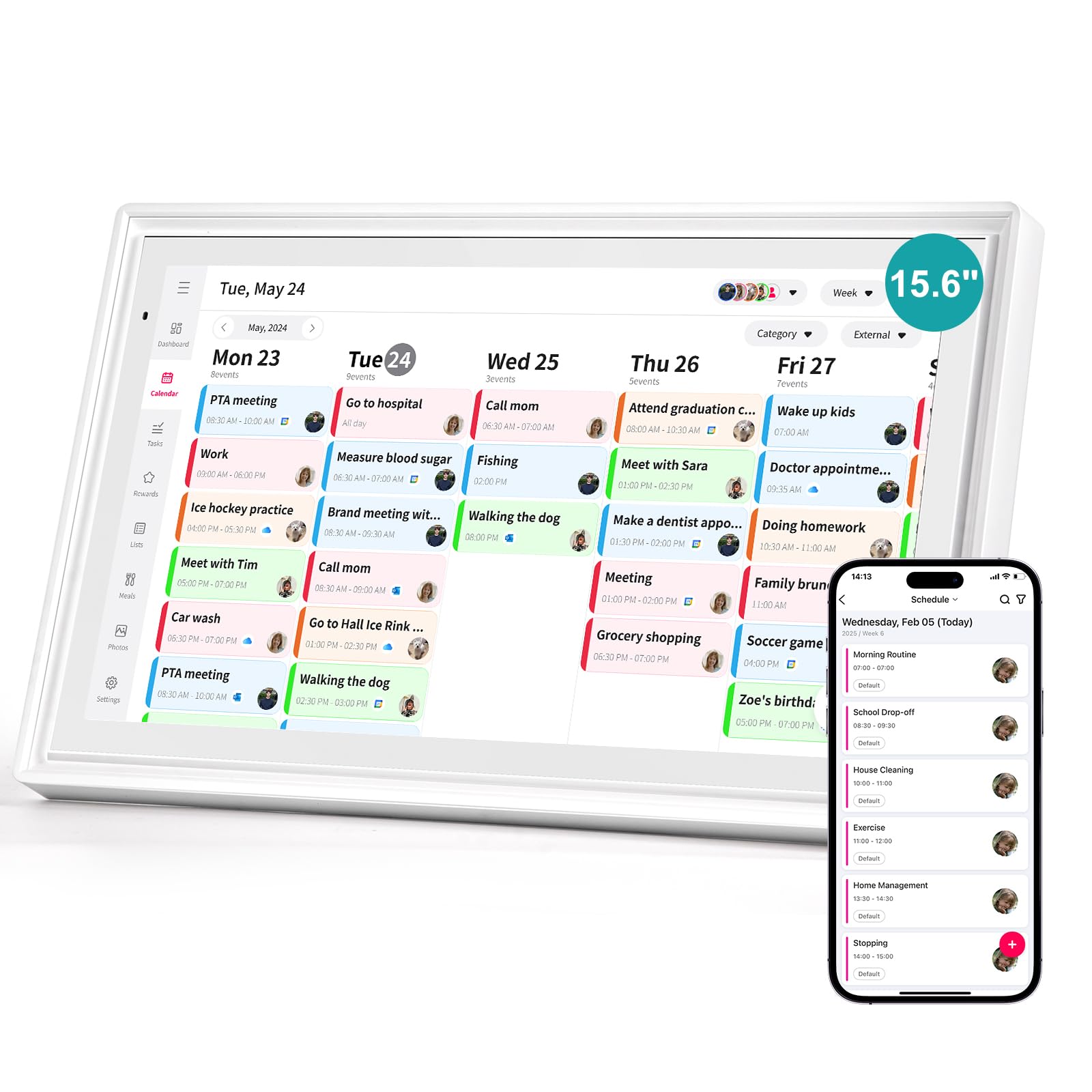 15,6 Wandplaner, digitaler Kalender und Aufgabendiagramm, 32 GB Smart-Touchscreen, interaktives Display für Familienpläne – Wandhalterung im Lieferumfang enthalten, ideal für die