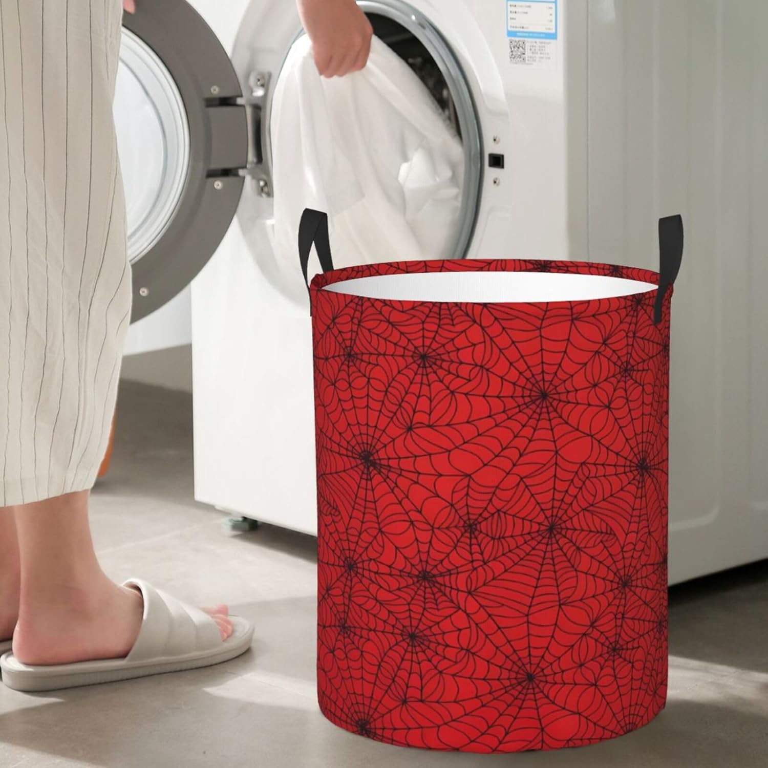 Red Spider Web Laundry Basket Collapsible Laundry Hamper Toy Storage Bin Waterproof Clothes Organizer Basket With Handle Medium