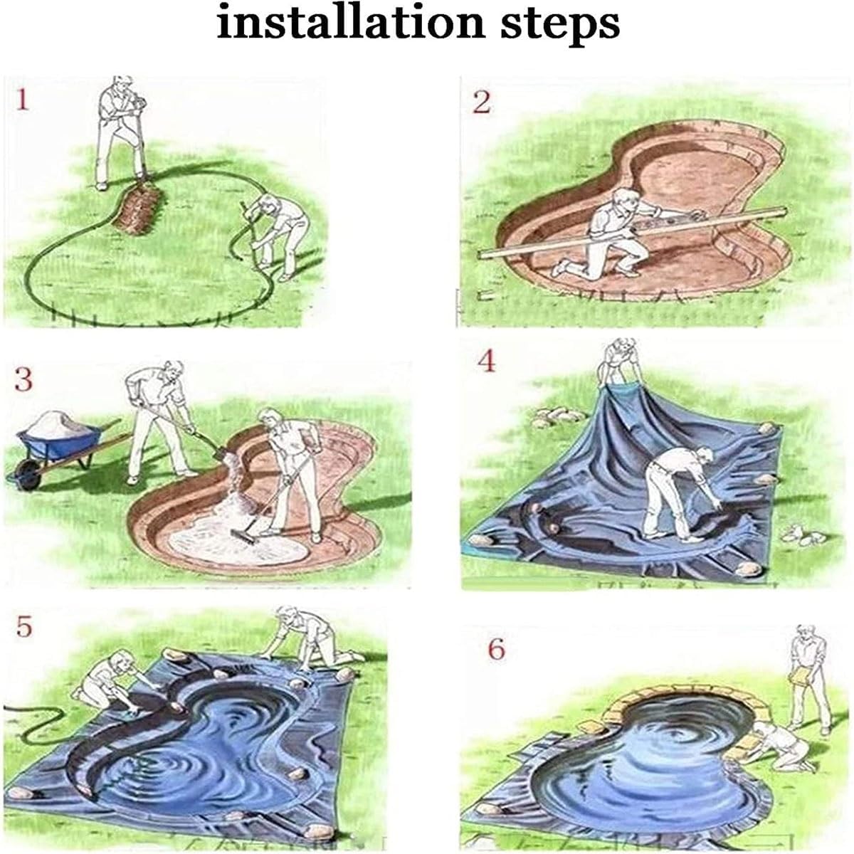 Rivestimento per laghetto in EPDM, 1 x 6 m, copertura per laghetto da giardino, aiuole, serre e piante acquatiche, resistente e impermeabile