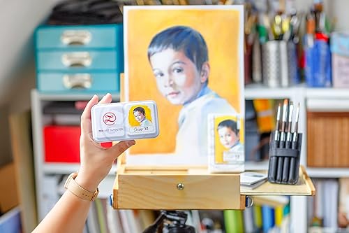Miniatura 6 de ZenART - Juego de pintura de acuarela profesional Sorriso, juego de 12 medias bandejas no tóxicas en paleta de lata de metal, juego de acuarela