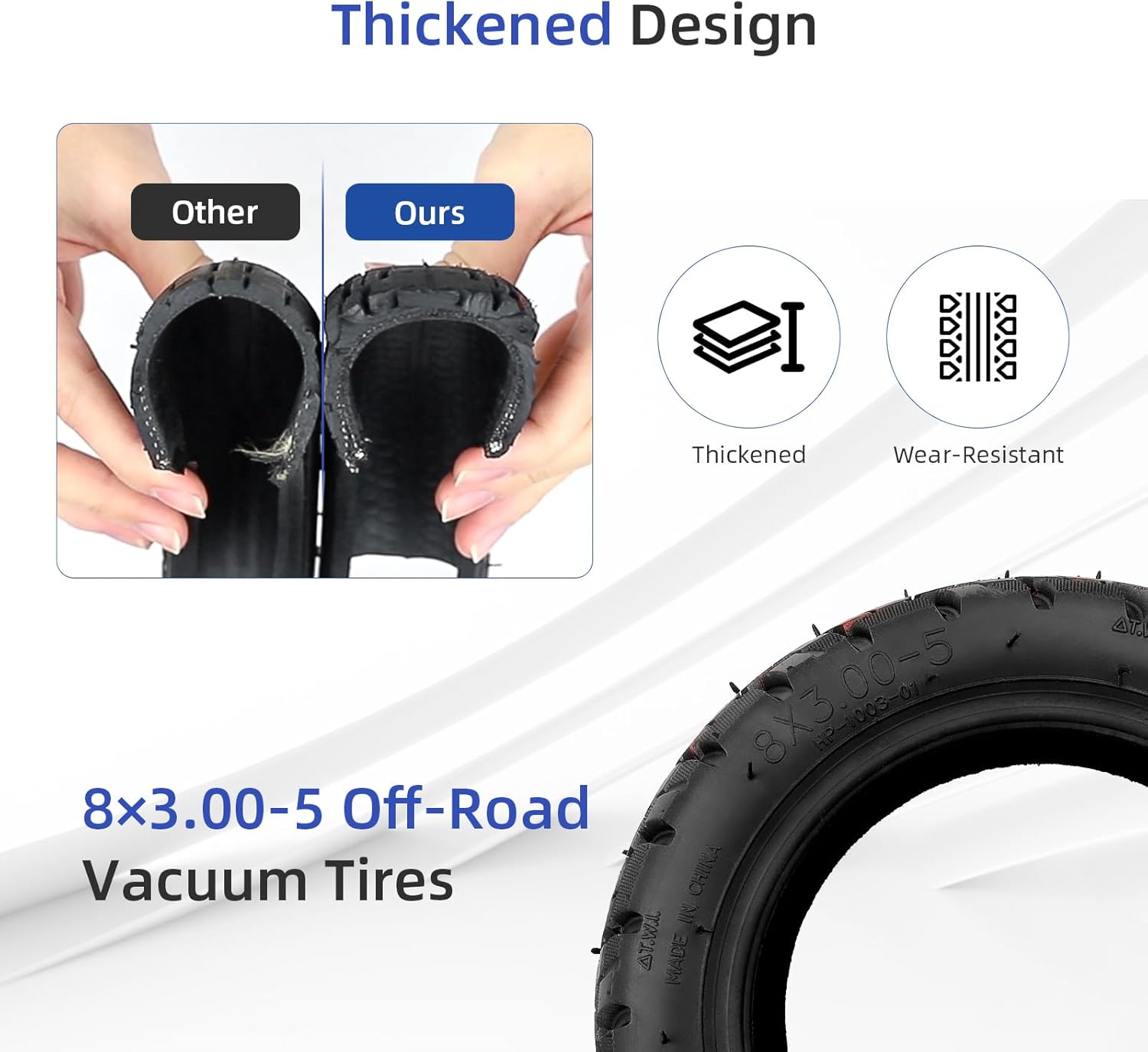 ulip 8x3.00-5 Tubeless Tire 8 Inch Off-Road Vacuum Tire for Kaabo Mantis 8 Electric Scooter Accessories Rear Front Tire 2 PCS
