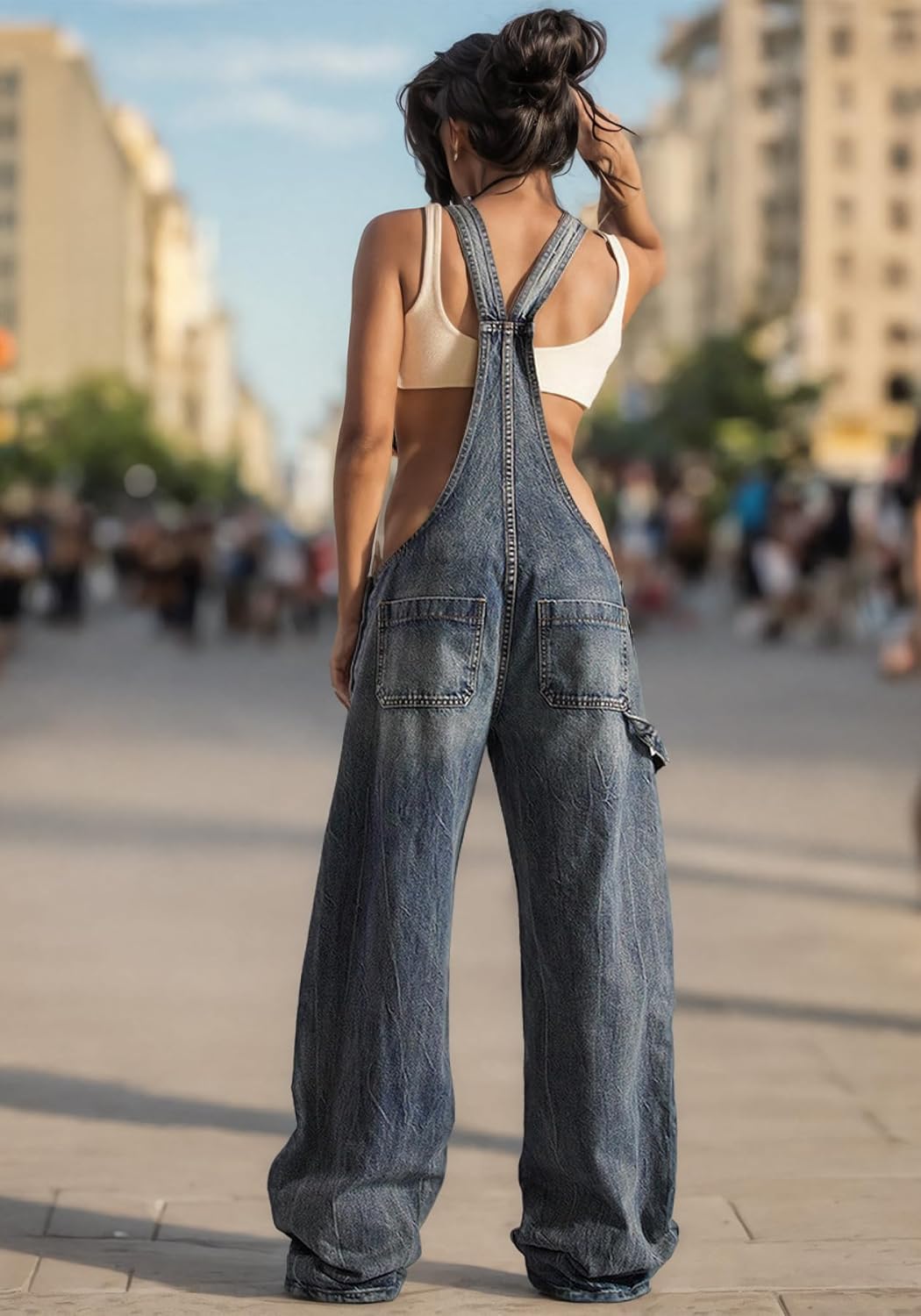Tbahhir Women's Denim Overalls Jumpsuit Sleeveless Adjustable Strap Loose Baggy Wide Leg Cargo Jean Pants Rompers Trendy - Image 6