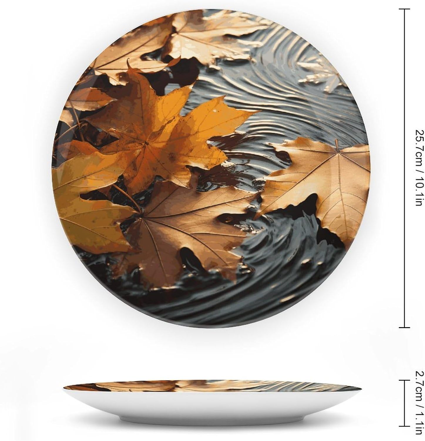 Fall Leaves Decorative Plates for Display Round Porcelain Plate Living Room Table Ceramic Hanging Decorative Plate Art Decor for Living Room Table with 1 Display Stand 10inch