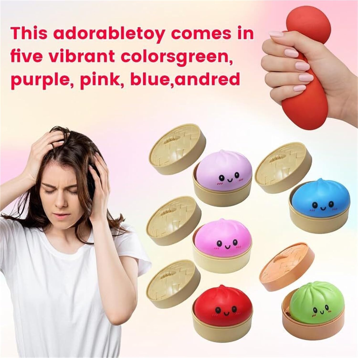 Dumpling Squishy Stress Relief Toy with Steamer Box, Soft Slow Rebound Squeeze Fidget Ball Glitter Sensory Toy for Desk Decor Relaxation Present