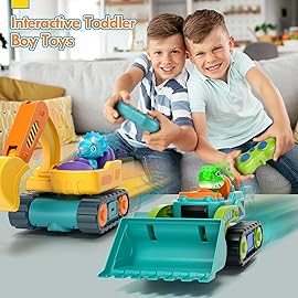 Lehoo Castle Construction Toys, 2 Pack Remote Control Car for Toddlers 1-3, Rechargeable Excavator Toy Bulldozer Toys for 2 Year Old Boy, 3 Year Old Boy Toys