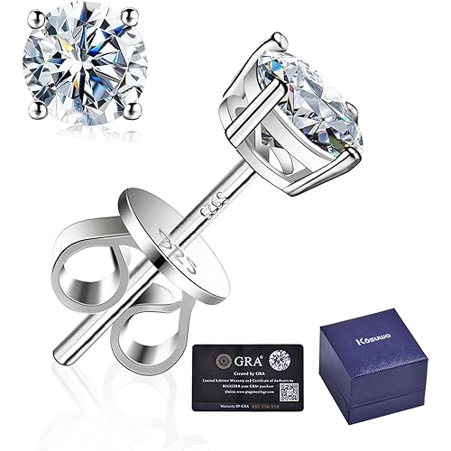 Moissanite Stud Earrings 2.0CT D Color,GRA 925 Sterling Silver Earrings for Men 18K White Gold Plating Earrings for Women,wedding earrings