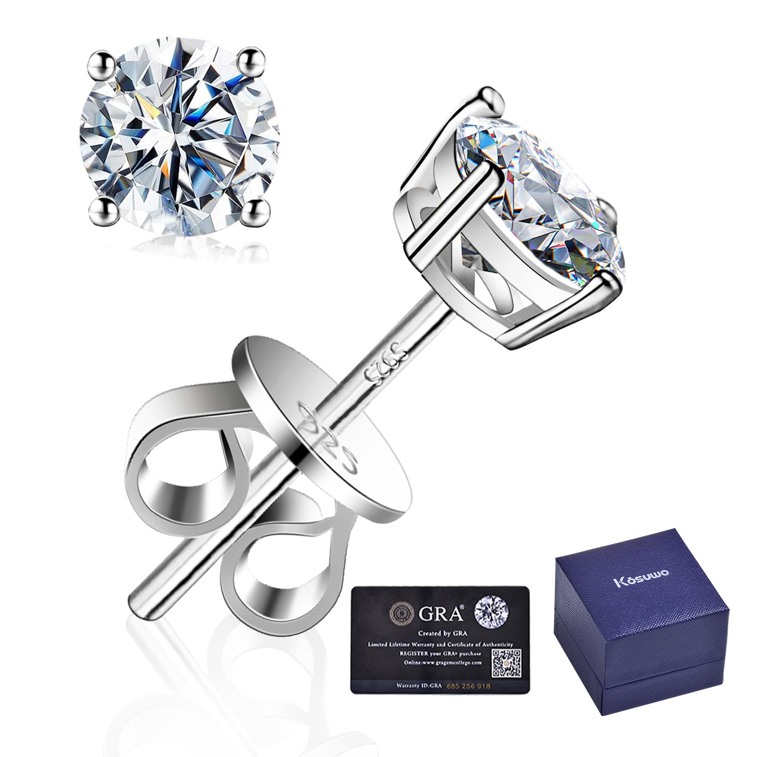 Moissanite Stud Earrings-1.0CT D Color,GRA Mens S925 Sterling Silver Wedding Earrings,18K White Gold Plated Earring for Men Women (Moissanite-1Ct(0.5ct*2)