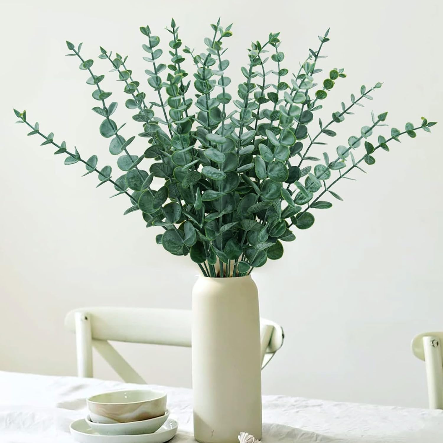 Xtore 8 Pcs Artificial Eucalyptus Leaves Sticks for Home Decor & Office Decor (Pack of 8, Green) Pot NOT Included