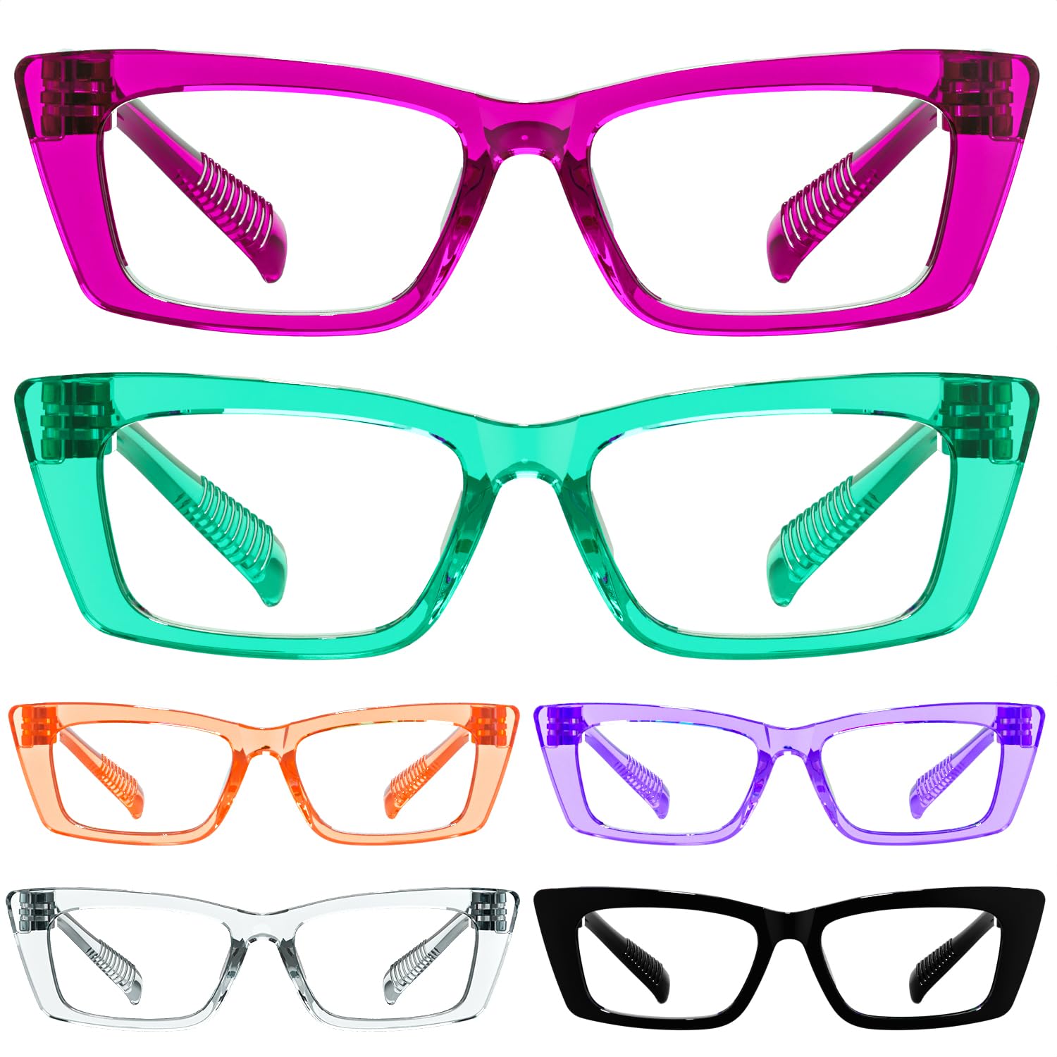 Eyekepper 6er Pack Metallfreie schraubenlose Federscharniere Lesebrille Damen Katzenaugen Lesehilfe Breiter Rahmen Lesebrillen +3,50
