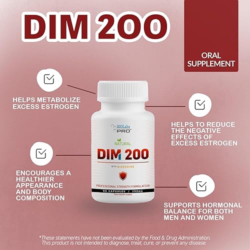 Miniatura 3 de Suplemento DIM para mujeres y hombres, DIM 200 mg Suplemento oral equilibrio hormonal, equilibrio hormonal para mujeres y hombres, diindolilmetano