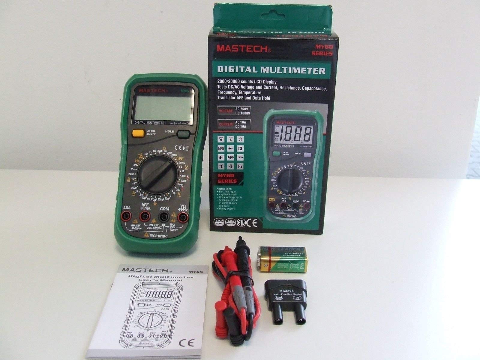 MY65 Mastech Original Digital Multimeter 20000 Counts Hohe Genauigkeit DCV 1000V 200MΩ Schutzhülle
