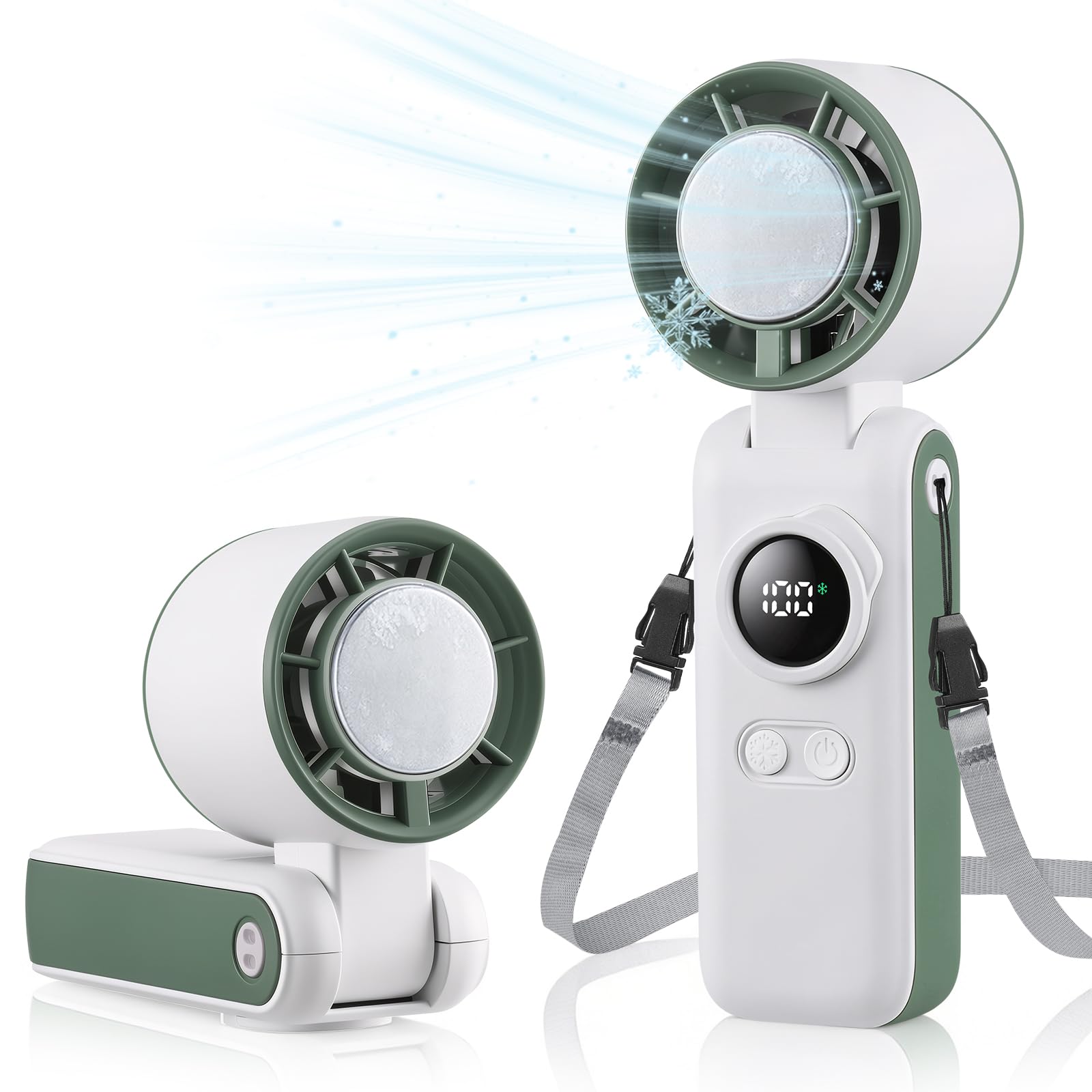 Piccolo Ventilatore Turbo Portatile con Raffreddamento a Ghiaccio, Potente Ventilatore USB Ricaricabile 6000 mAh, Velocità Regolabile 1-199, Ventola Pieghevole da Borsa per Viaggi/ Ufficio/Casa, verde