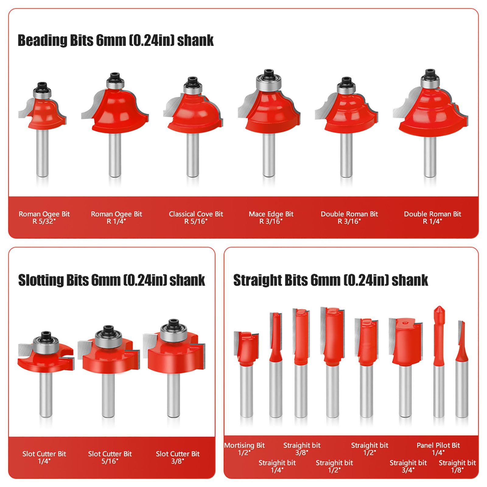 35tgl Fräsersatz Set für Holzbearbeitung 6mm Nutfräser Profilfräser für Oberfräse Holzfräser Fräser Bit Set mit Schraubenschlüssel