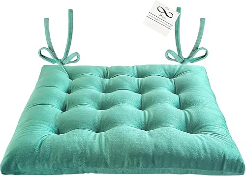 Miniatura 4 de Collection 828-CHP-SQR - Cojín cuadrado para silla de felpa, para taburete de cocina, bar, comedor, duradero, reversible con lazos (verde menta, 1),
