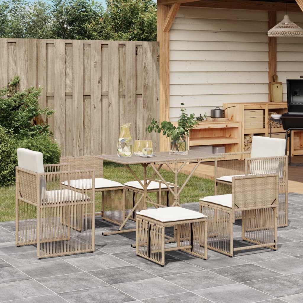 vidaXL Set da Pranzo da Giardino 7 pz con Cuscini Beige in Polyrattan, Set da Pranzo, Set per Esterni, Set mobili da Esterno, Set da Giardino