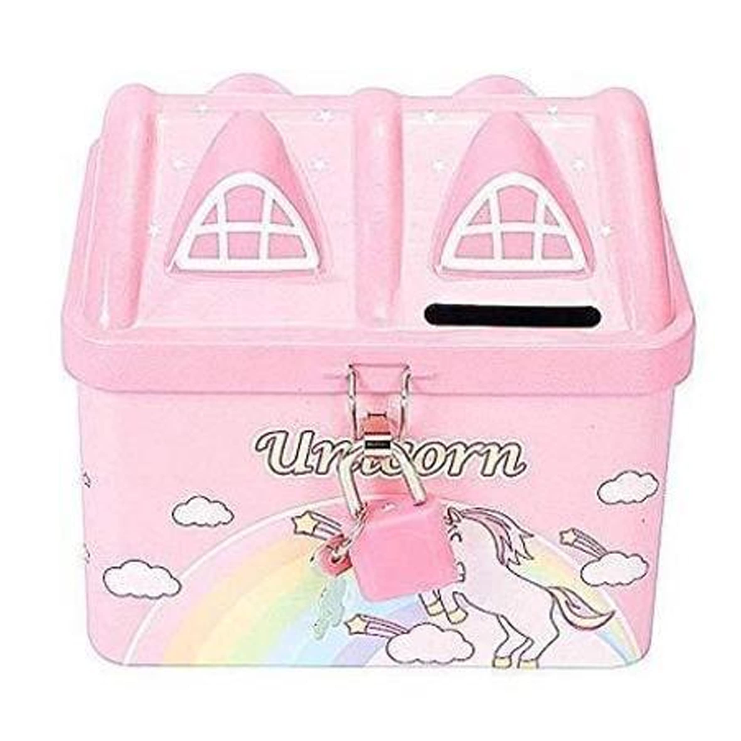 Parteet Cute & Colourful Unicorn Printed Metal Money Bank Secure Lock & Keys For Kids,Hut Shaped Money Saving Coin Collection Box For Girls,Tin Coin Bank,Return Gift,Piggy Bank (1 Pc) - Modern,Pink (B0C716MZ51) Amazon Price History, Amazon Price Tracker