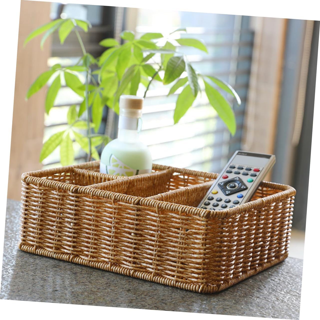 Cabilock Woven Storage Bin Desktop Organizer Iron PP Khaki Bathroom image 2