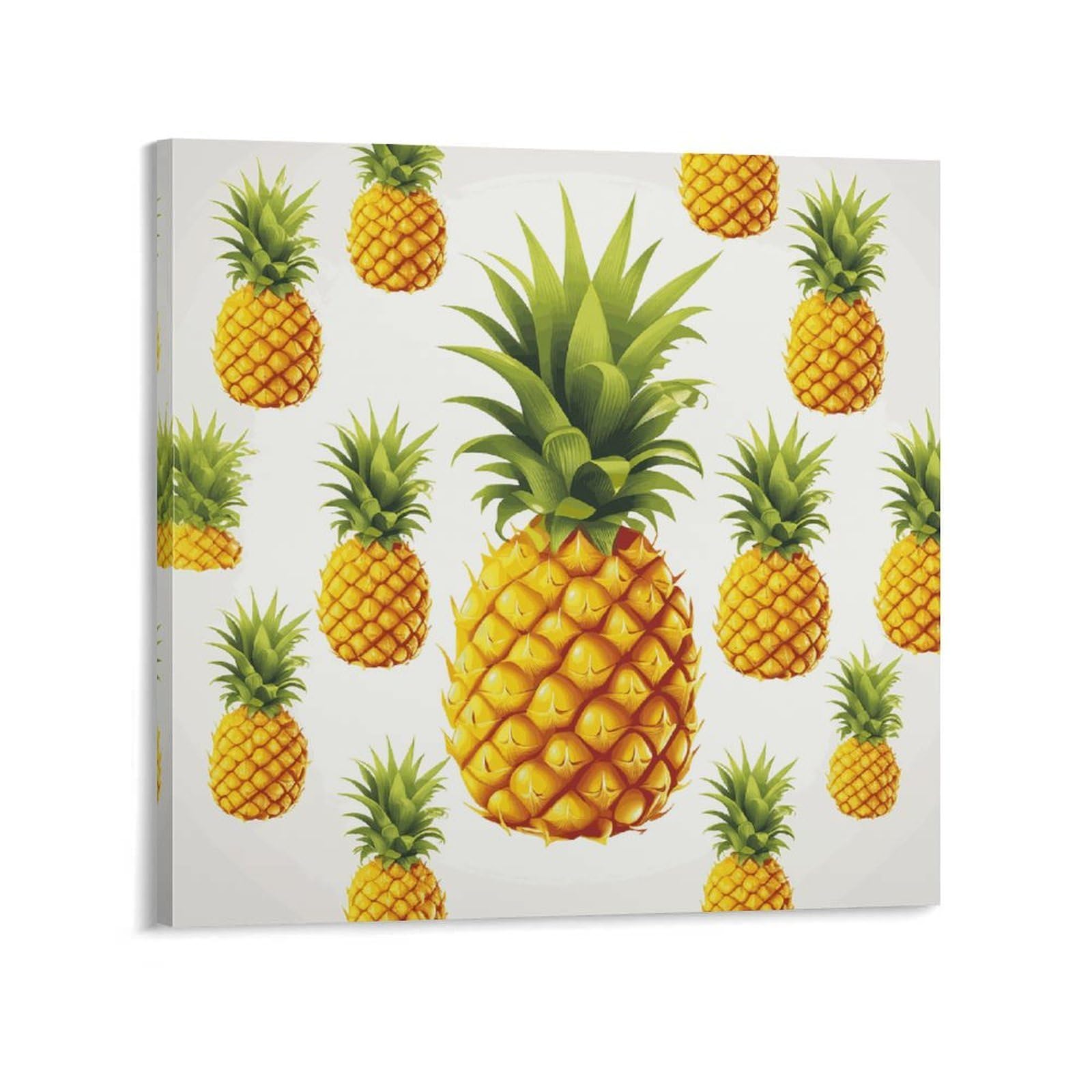 Yellow Pineapple on White Background Illustration Canvas Wall Art for Bedroom 20x20inch(50x50cm) Canvas Prints Artwork for Walls Modern Picture Artwork Painting for Living Room Aesthetic Wall Painting
