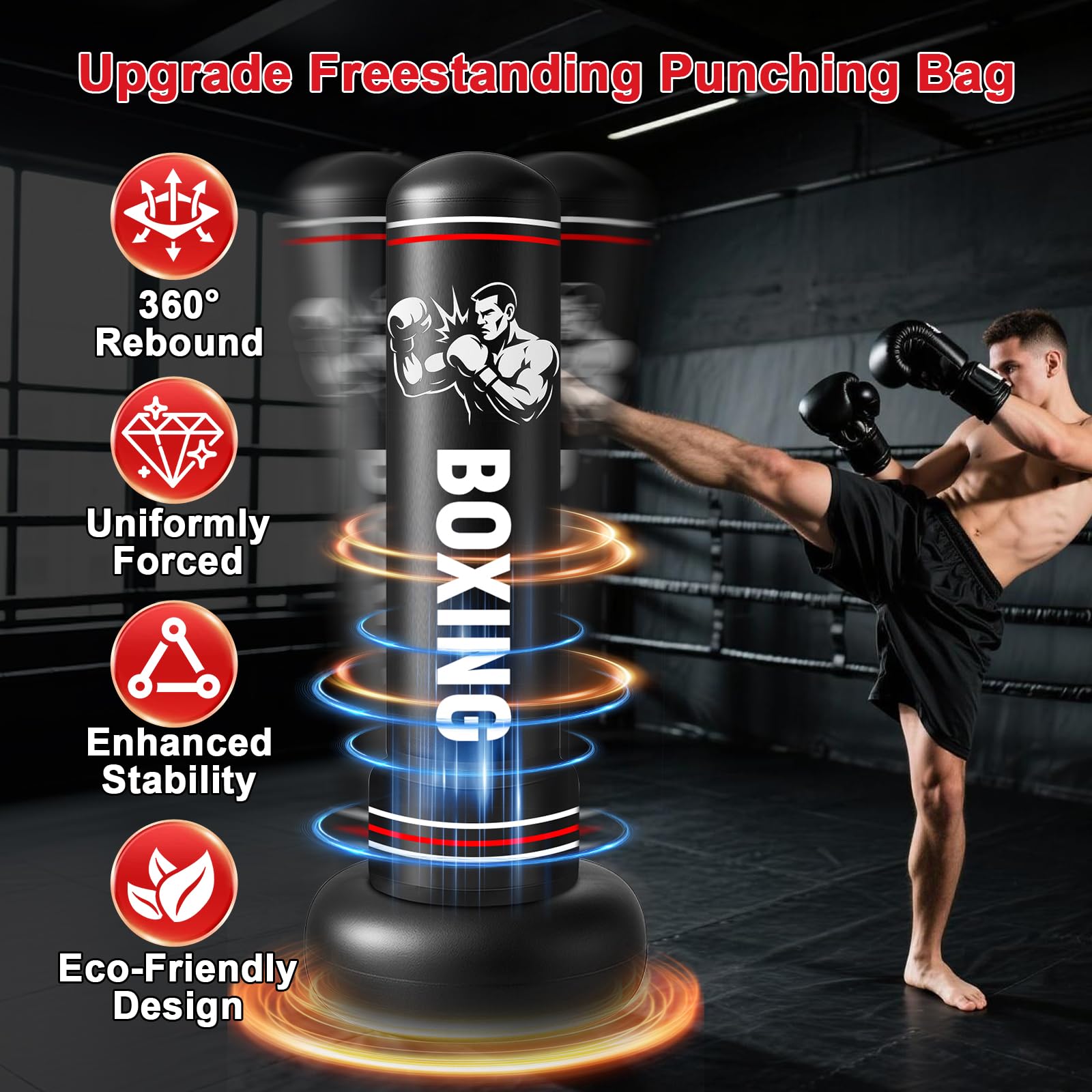 Qoosea Sacco da Boxe per Adulti, Stabile Pungiball Adulti Gonfiabile con Guantoni da Boxe, Sacchi da Boxe Gonfiabile per Pratica di Taekwondo Muay Thai Karate MMA Fitness