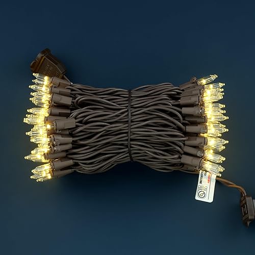 Miniatura 4 de YULETIME Luces de Navidad blancas esmeriladas con cable marrón, 66 pies, 200 luces de cadena con certificación UL, paquete de 2 juegos de 33 pies,