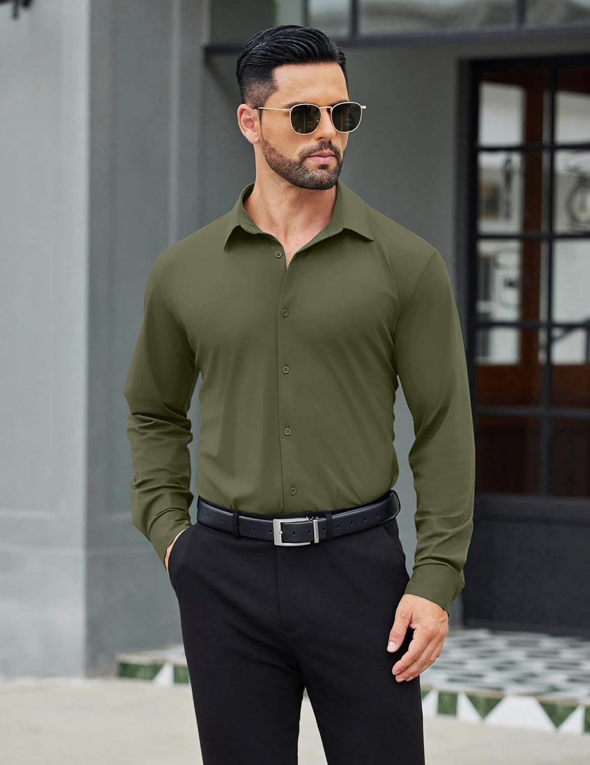 COOFANDY Mens Stretch Dress Shirts Muscle Fit Wrinkle Free Long Sleeve Button Down Shirt Business Casual Shirts - Image 3